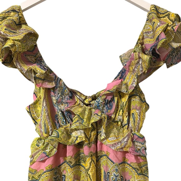 A Loves A  V Neck Flutter Sleeve Open Back Paisely Green Size Medium - Picture 4 of 5